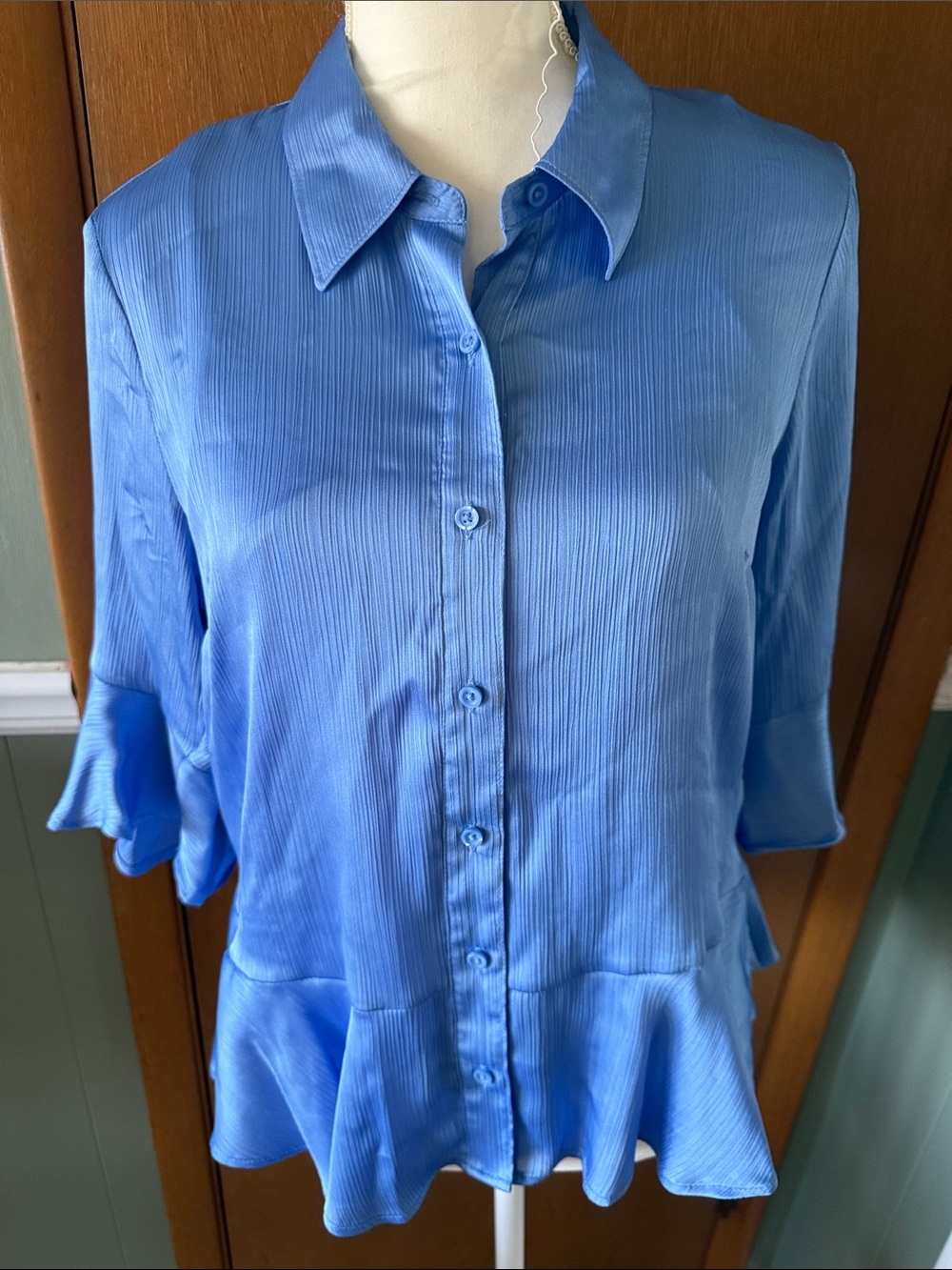 Nine West Blue Women's Button-Front Peplum Blouse Size M